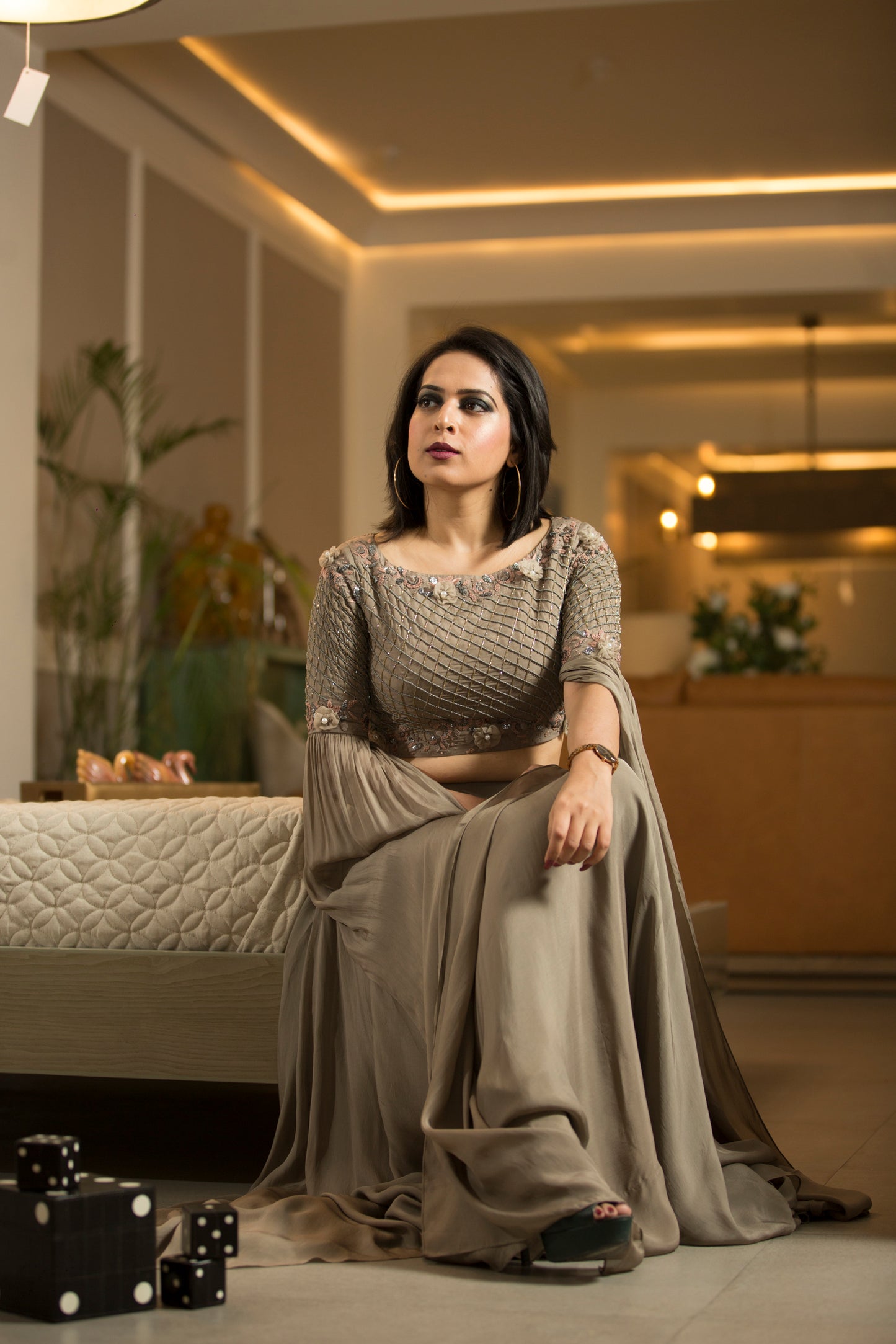 Embroidered crop top with separate skirt