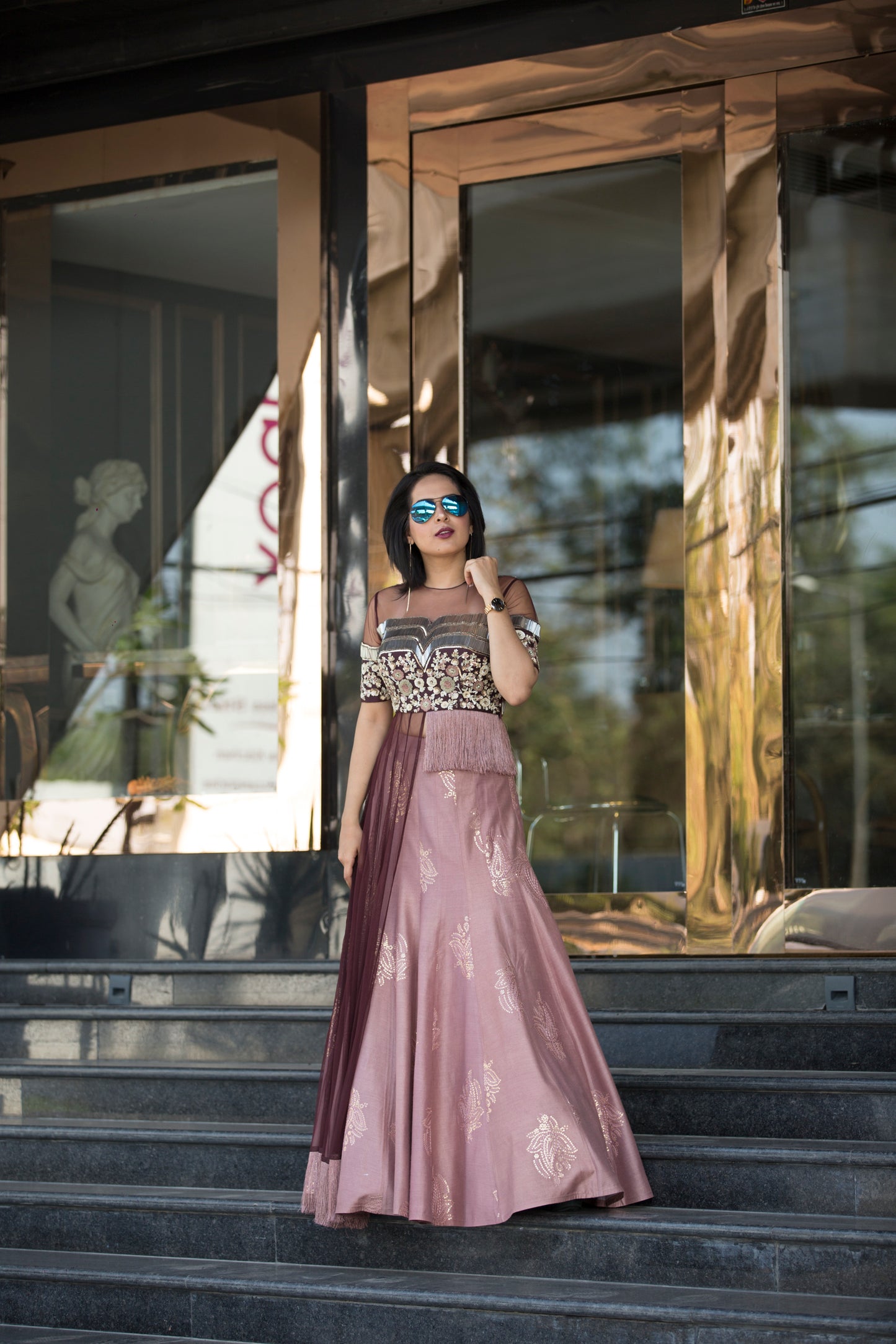 Embroidered crop top & skirt