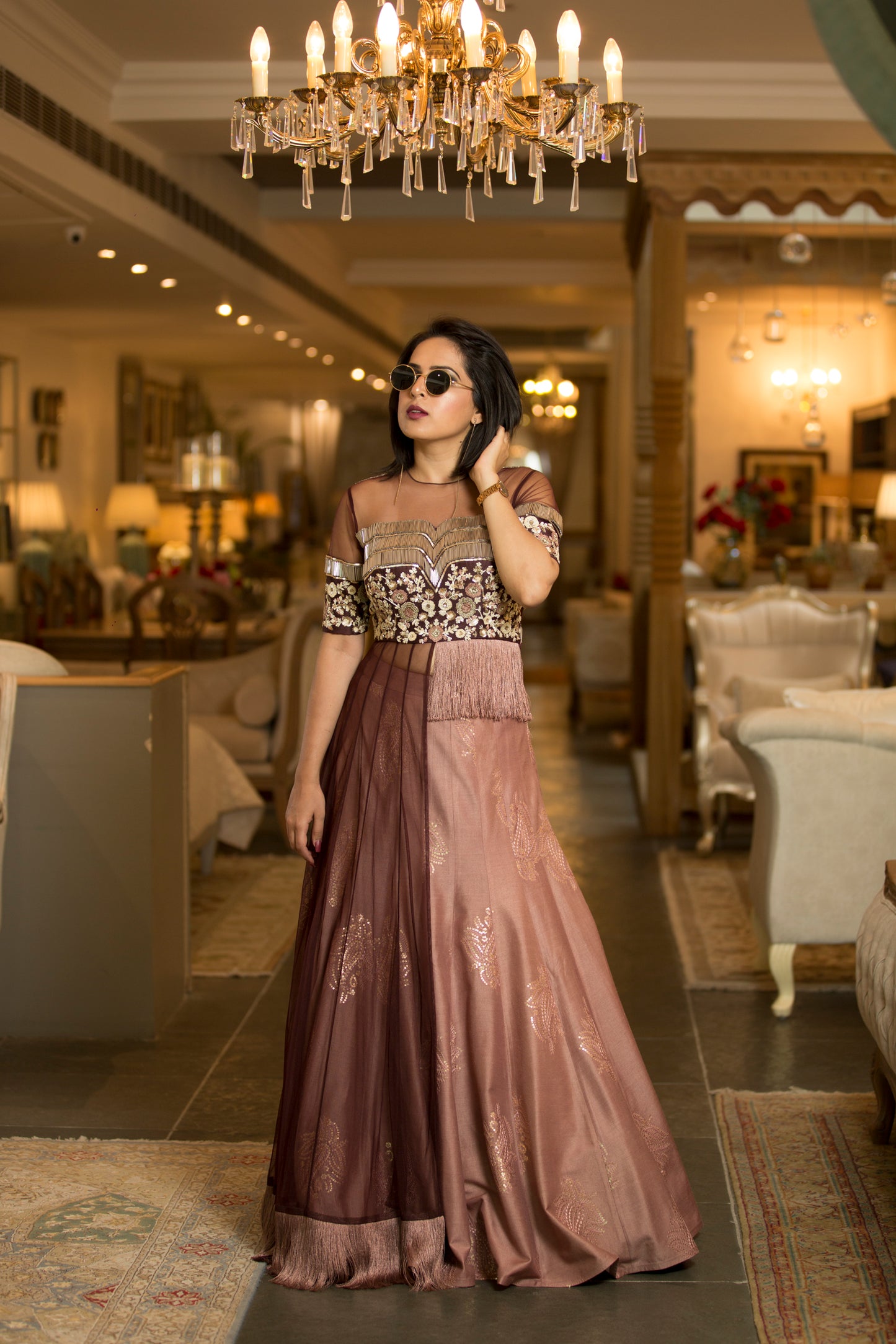 Embroidered crop top & skirt