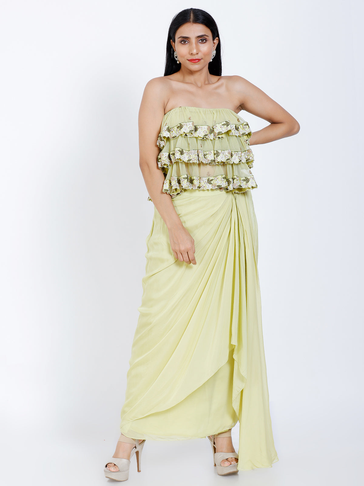 Crop top and draped skirt