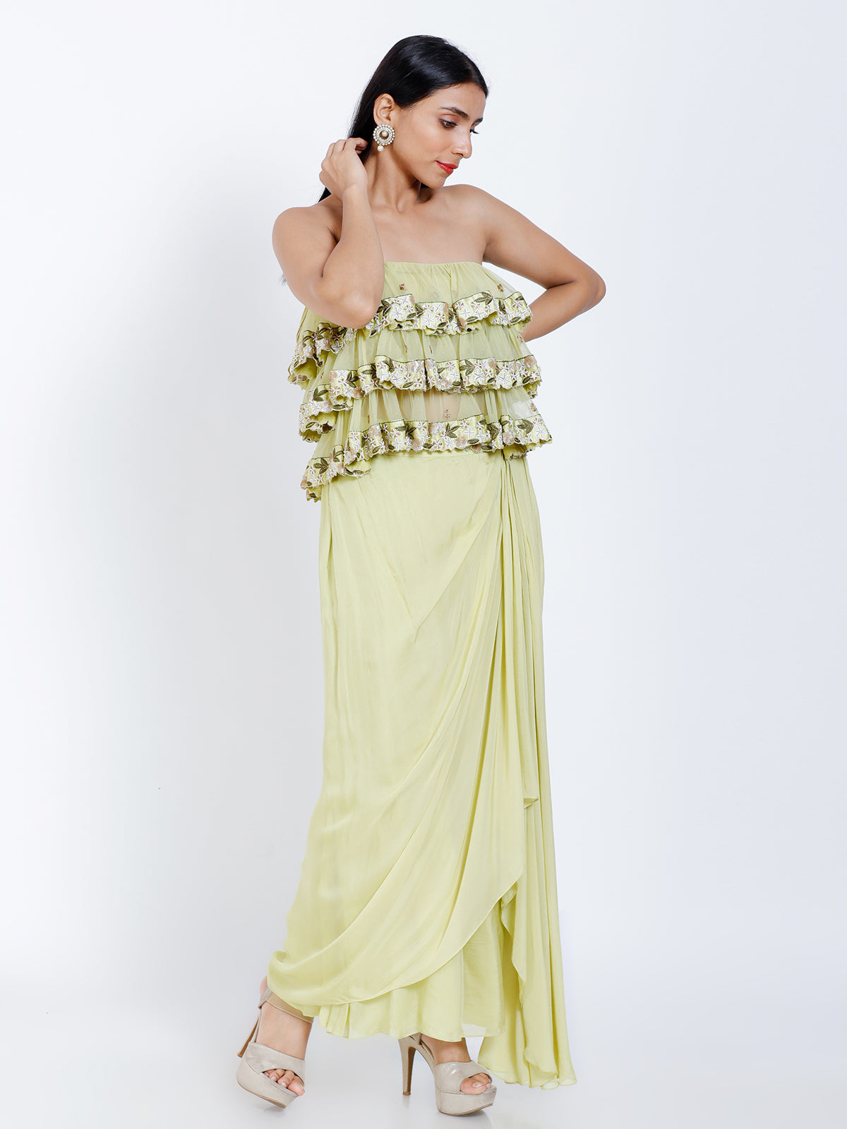 Crop top and draped skirt