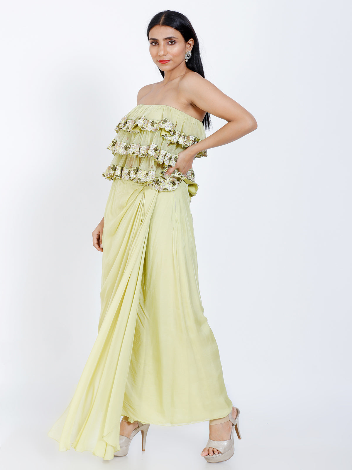 Crop top and draped skirt