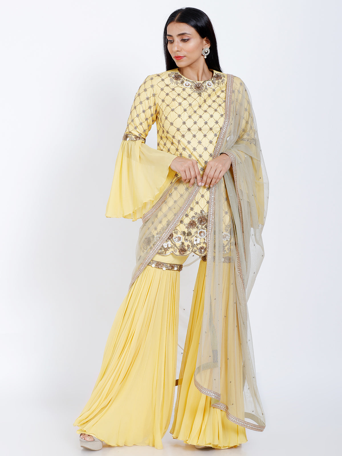 Embroidered sharara set
