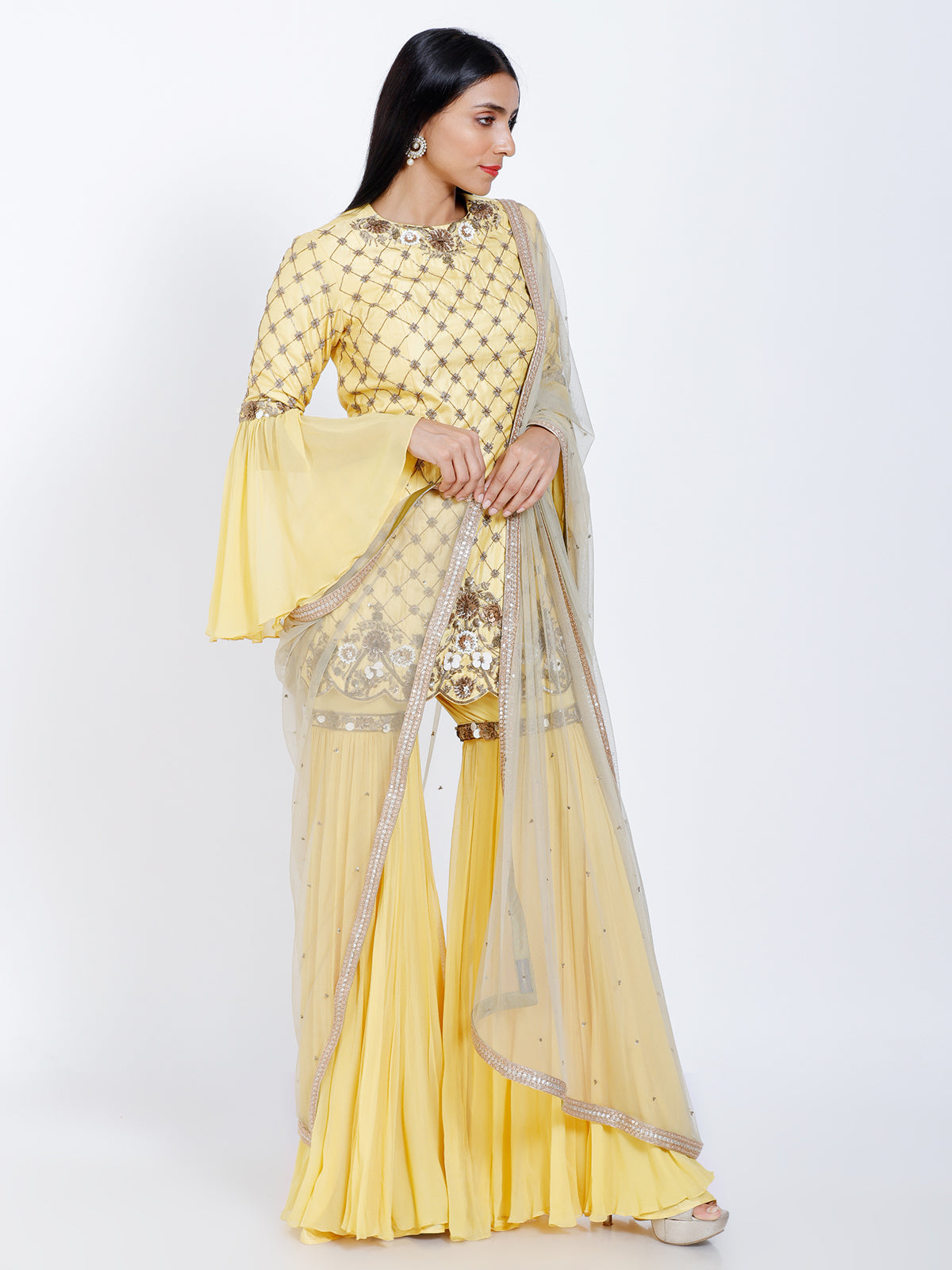 Embroidered sharara set