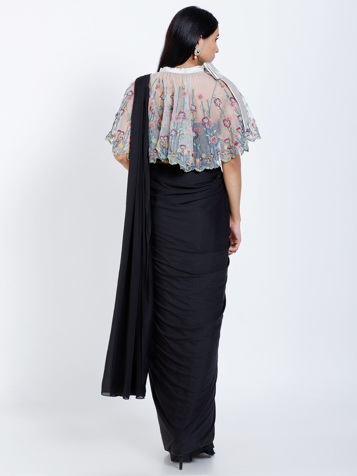 Pleated Draped Saree with Cape