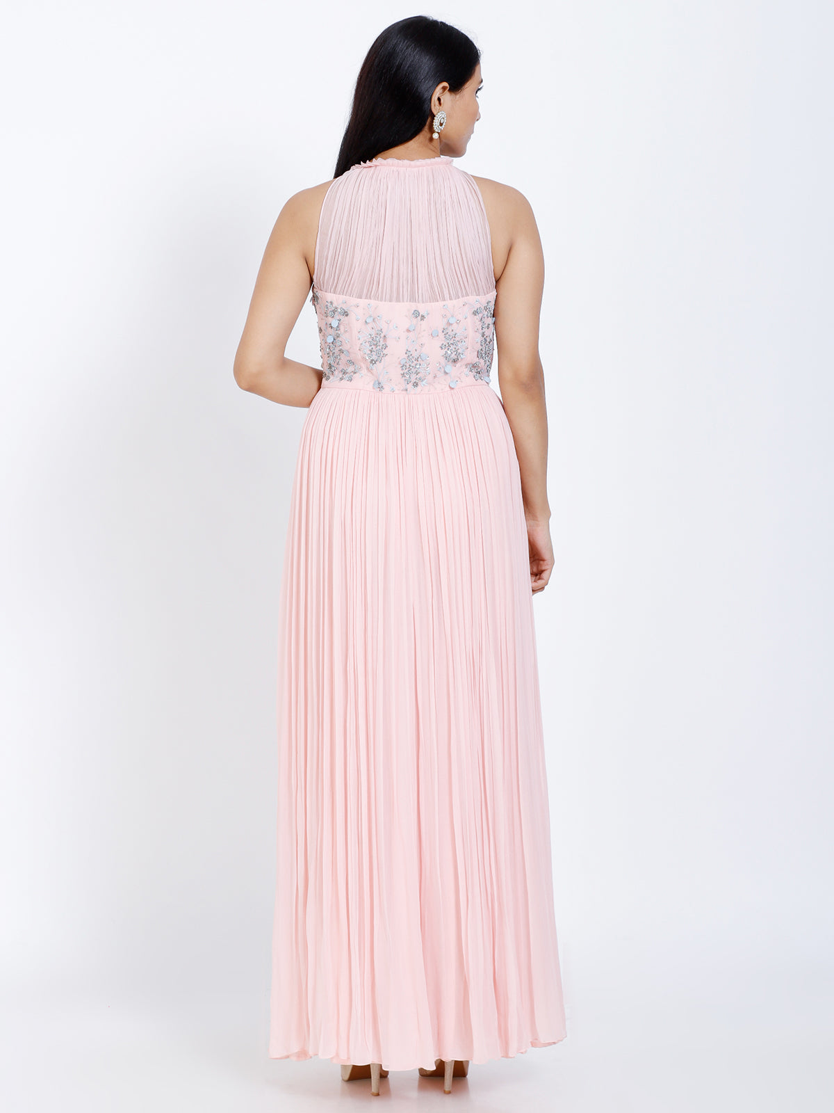 Embroidered gathered gown