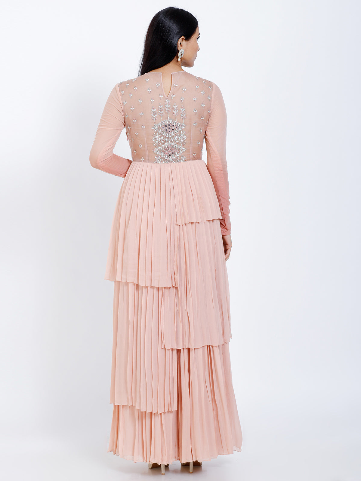 Embroidered pleated gown