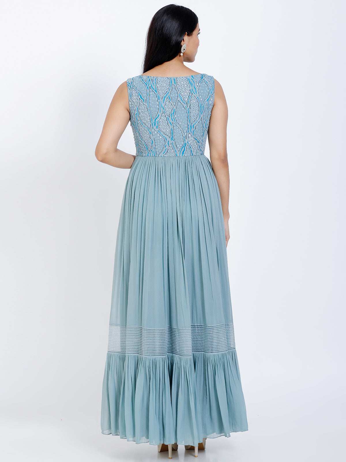 Embroidered gathered gown