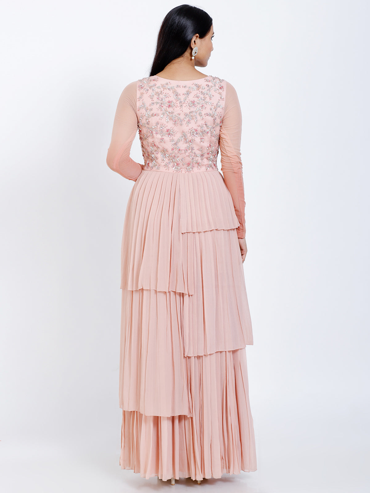 Embroidered pleated gown
