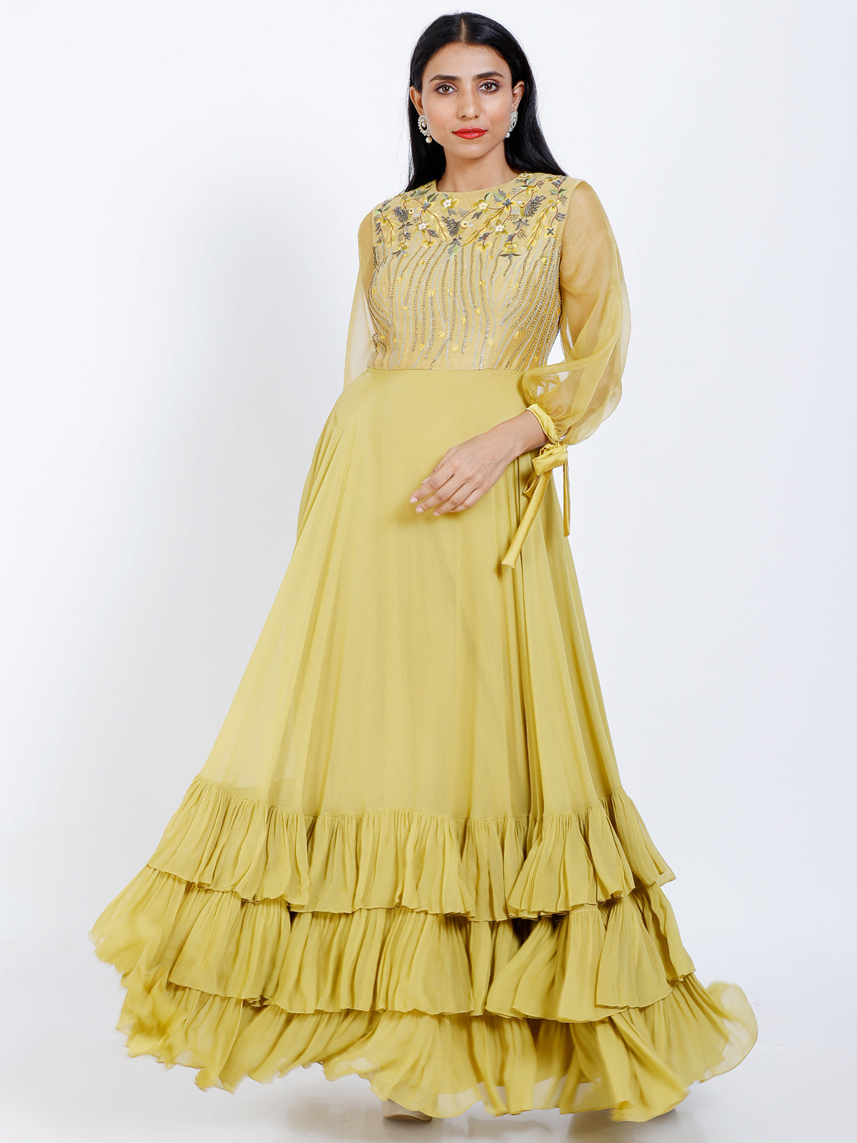 Embroidered Ruffled gown
