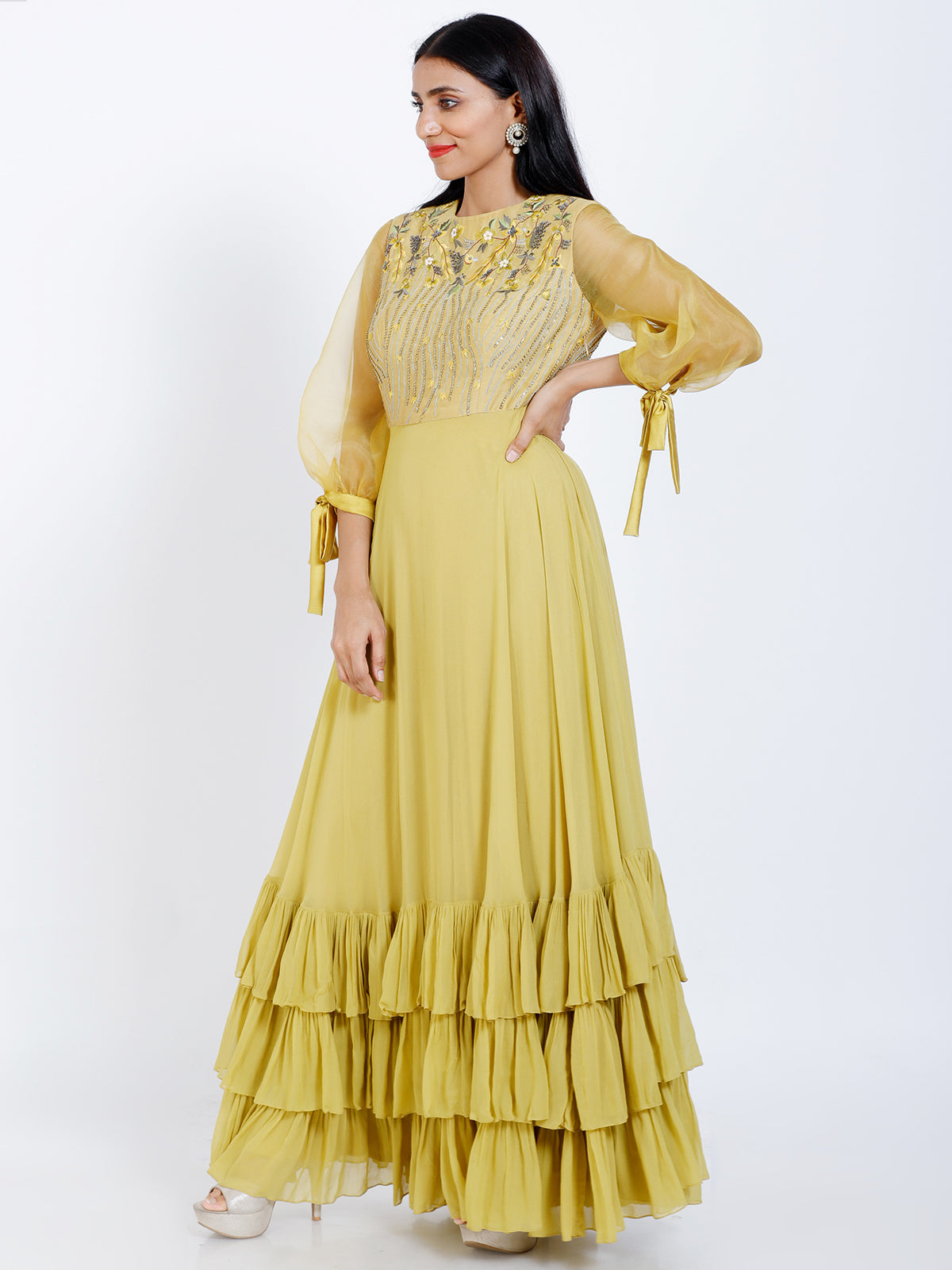 Embroidered Ruffled gown