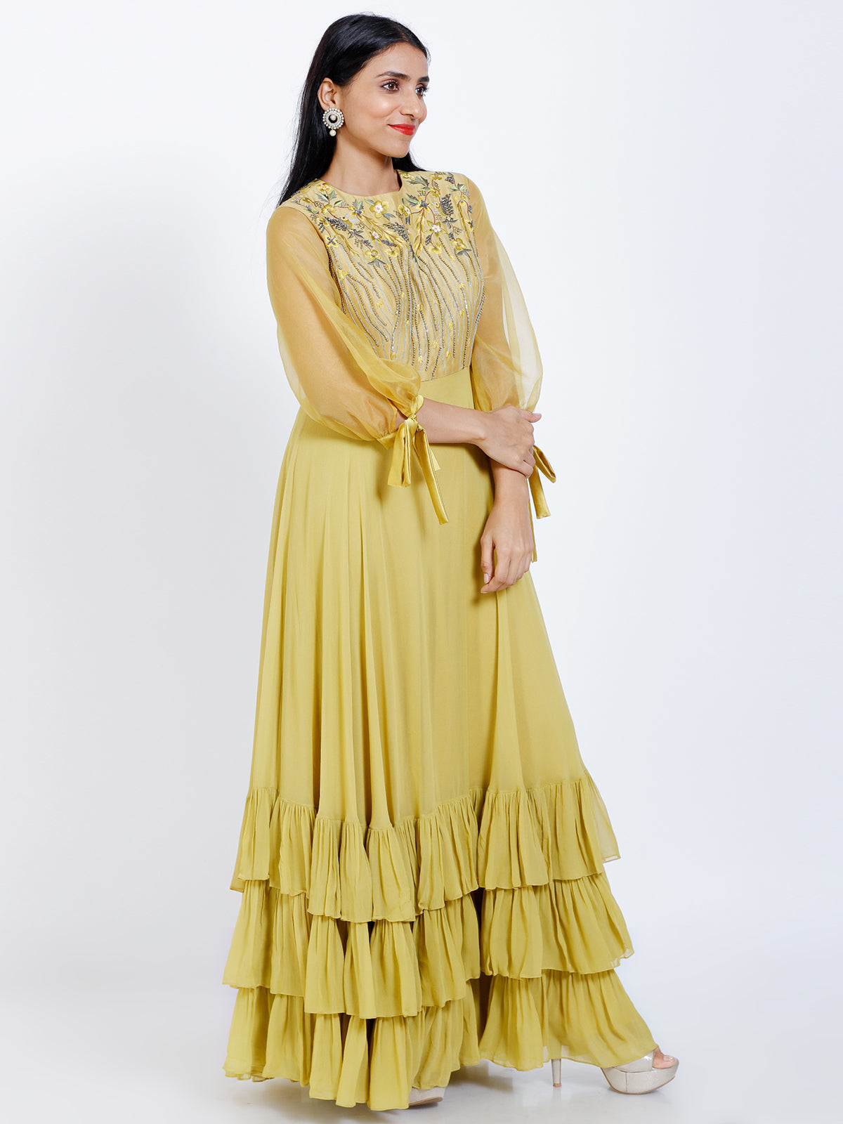 Embroidered Ruffled gown