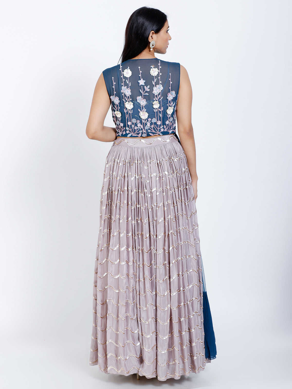 Embroidered crop top skirt & jacket