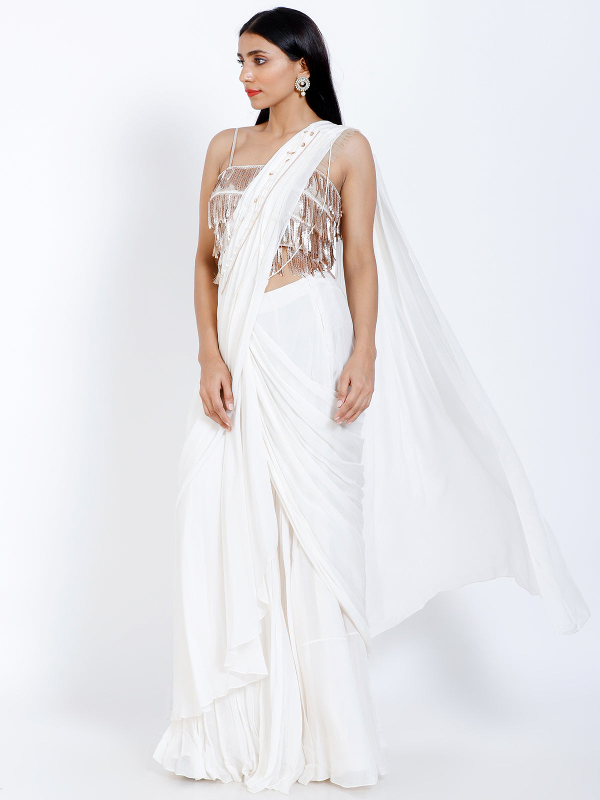 embroidered drape saree