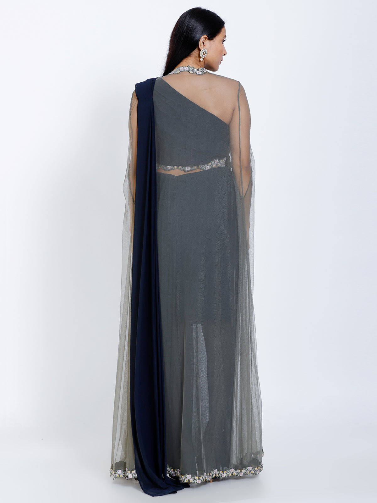 Draped saree with embroidered jacket