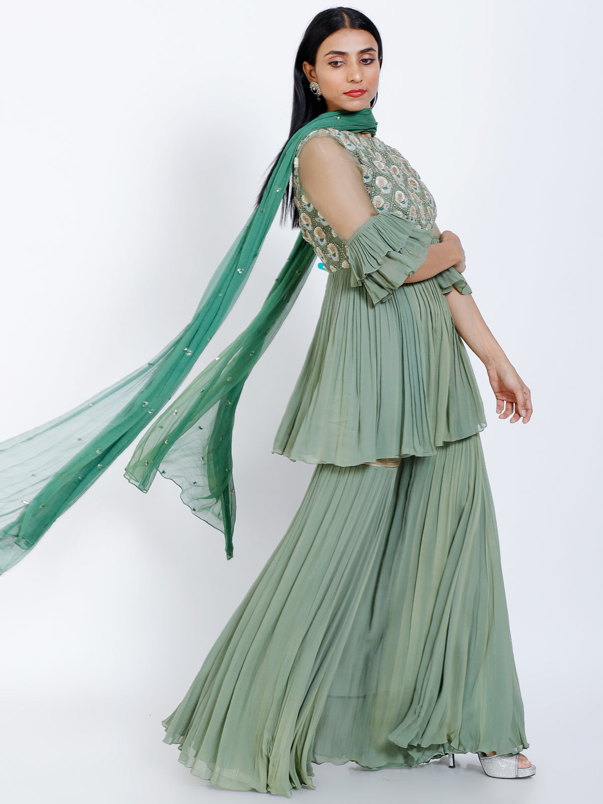 Embroidered sharara set