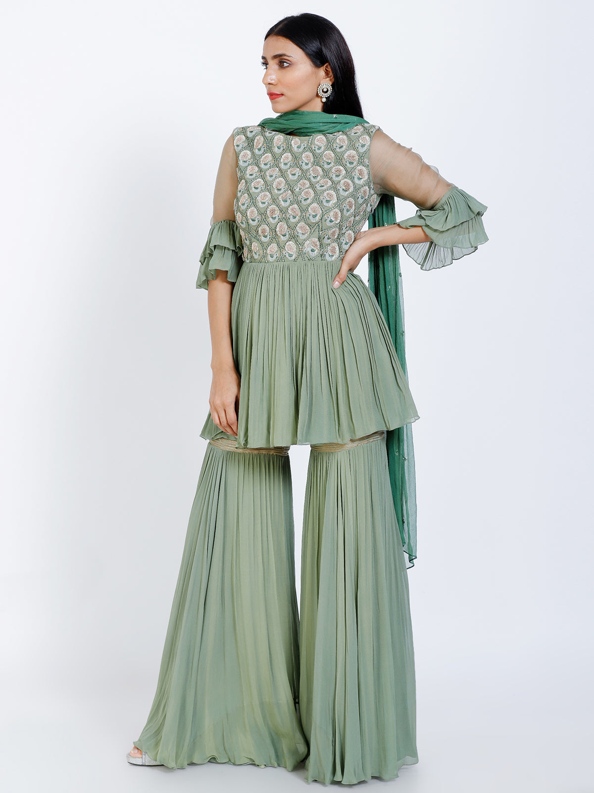 Embroidered sharara set