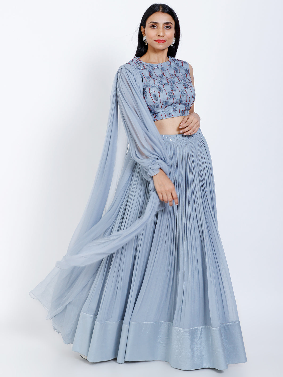 Embroidered crop top with separate skirt