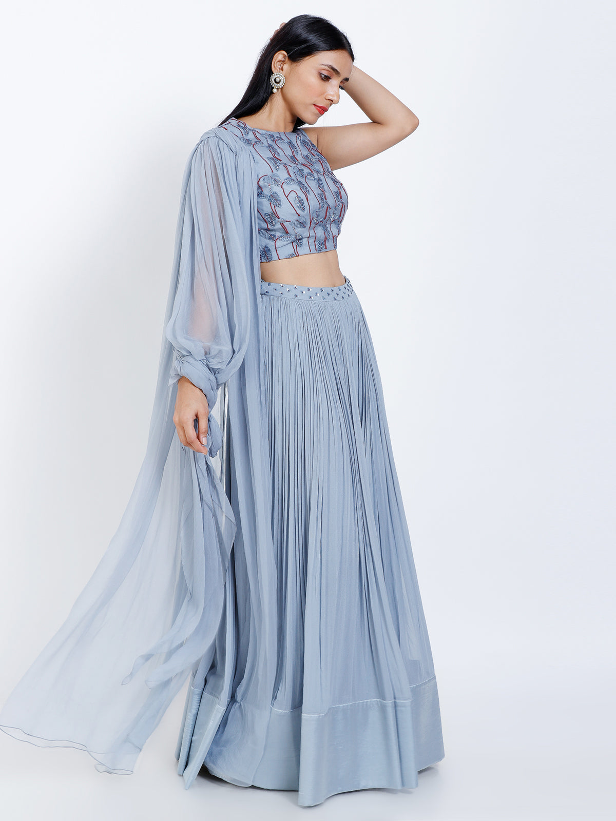 Embroidered crop top with separate skirt