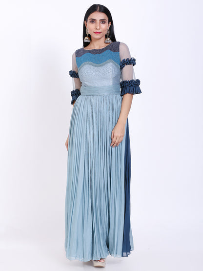 Emmbroidered gathered gown