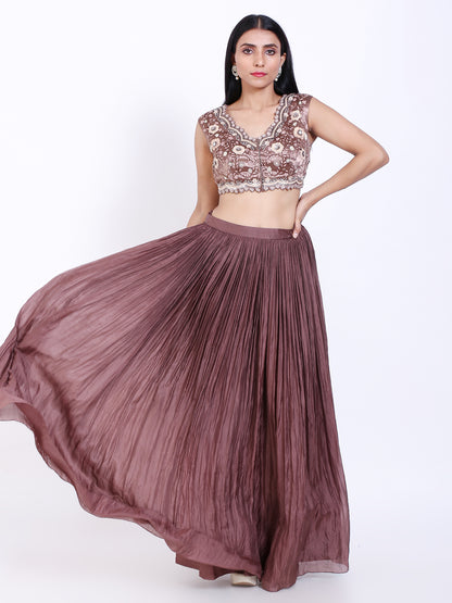 Embroidered crop top and skirt