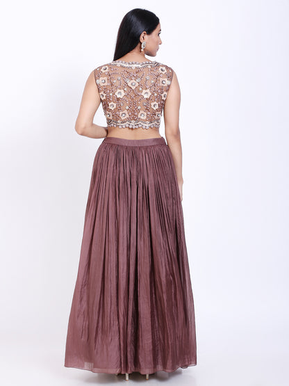Embroidered crop top and skirt