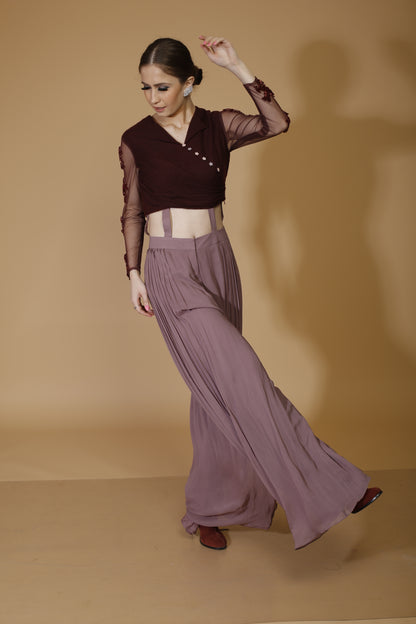 Embroidered top with high waist pants