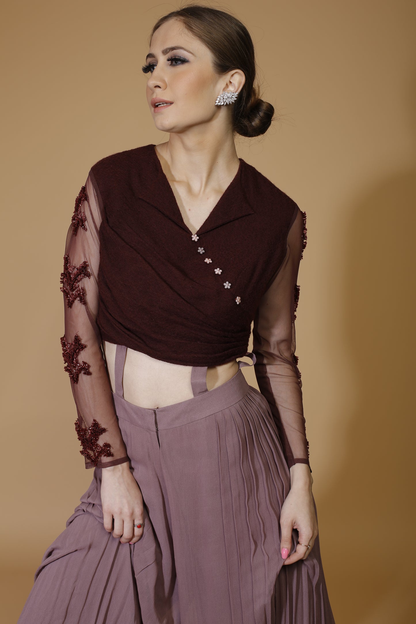 Embroidered top with high waist pants
