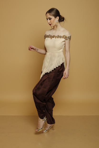 Embroidered top with dhoti pants