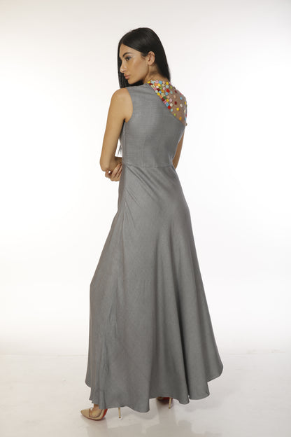 draped assymetrical gown