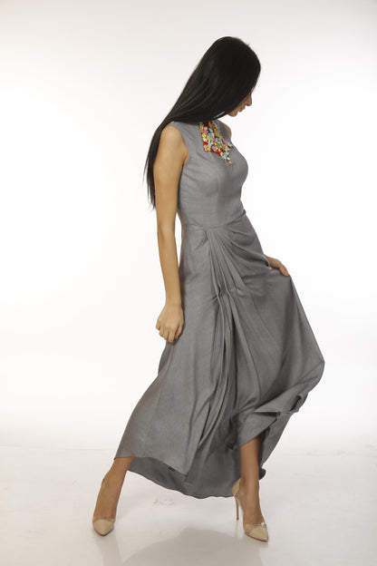 draped assymetrical gown
