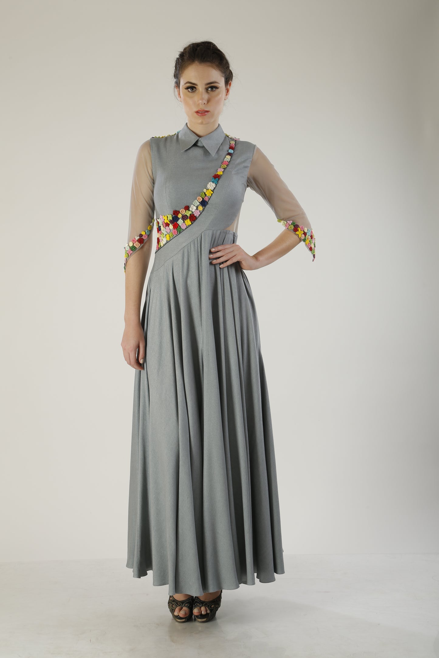 Collar embroidered gown