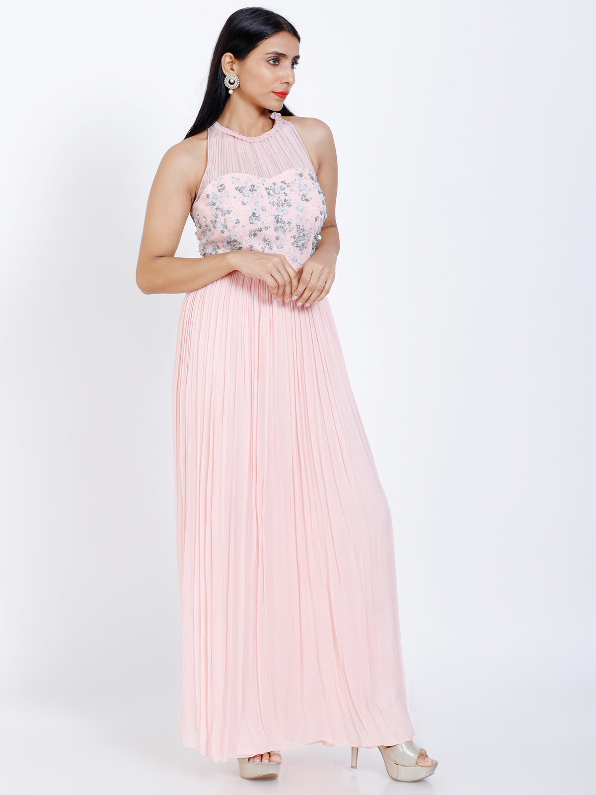 Embroidered gathered gown