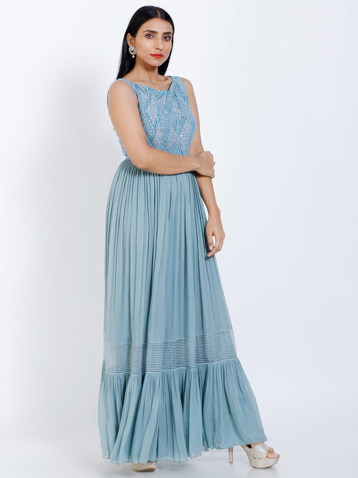 Embroidered gathered gown