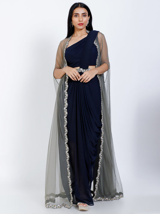 Draped saree with embroidered jacket