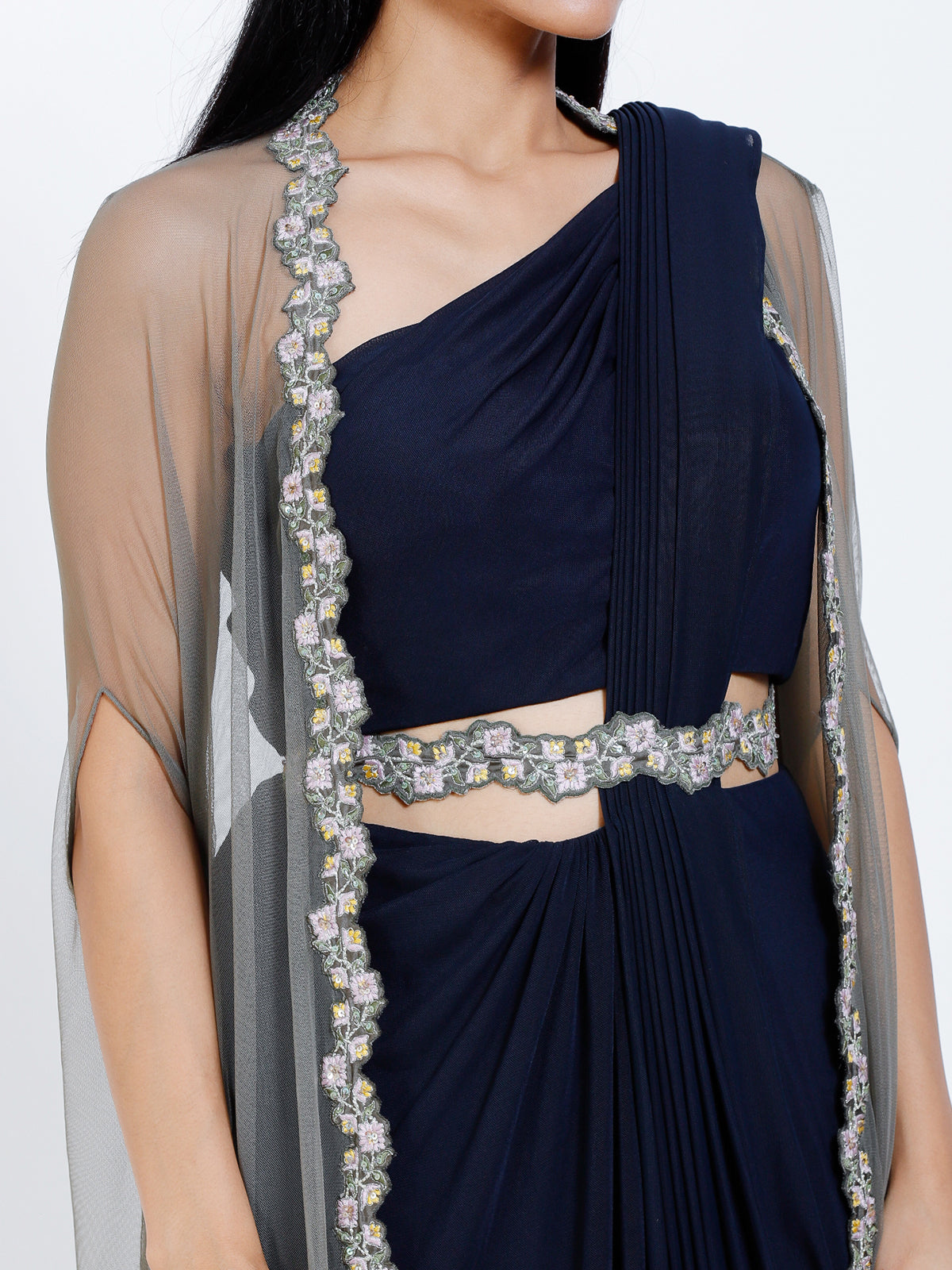 Draped saree with embroidered jacket