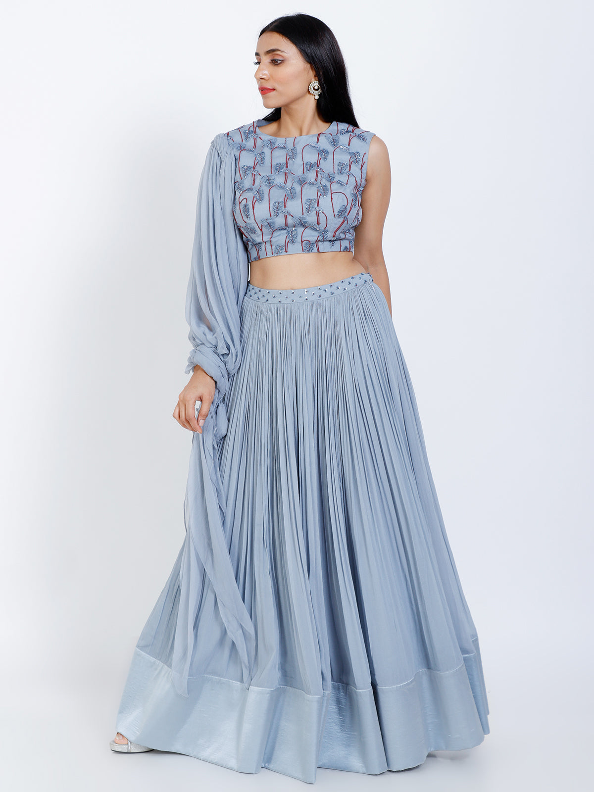 Embroidered crop top with separate skirt